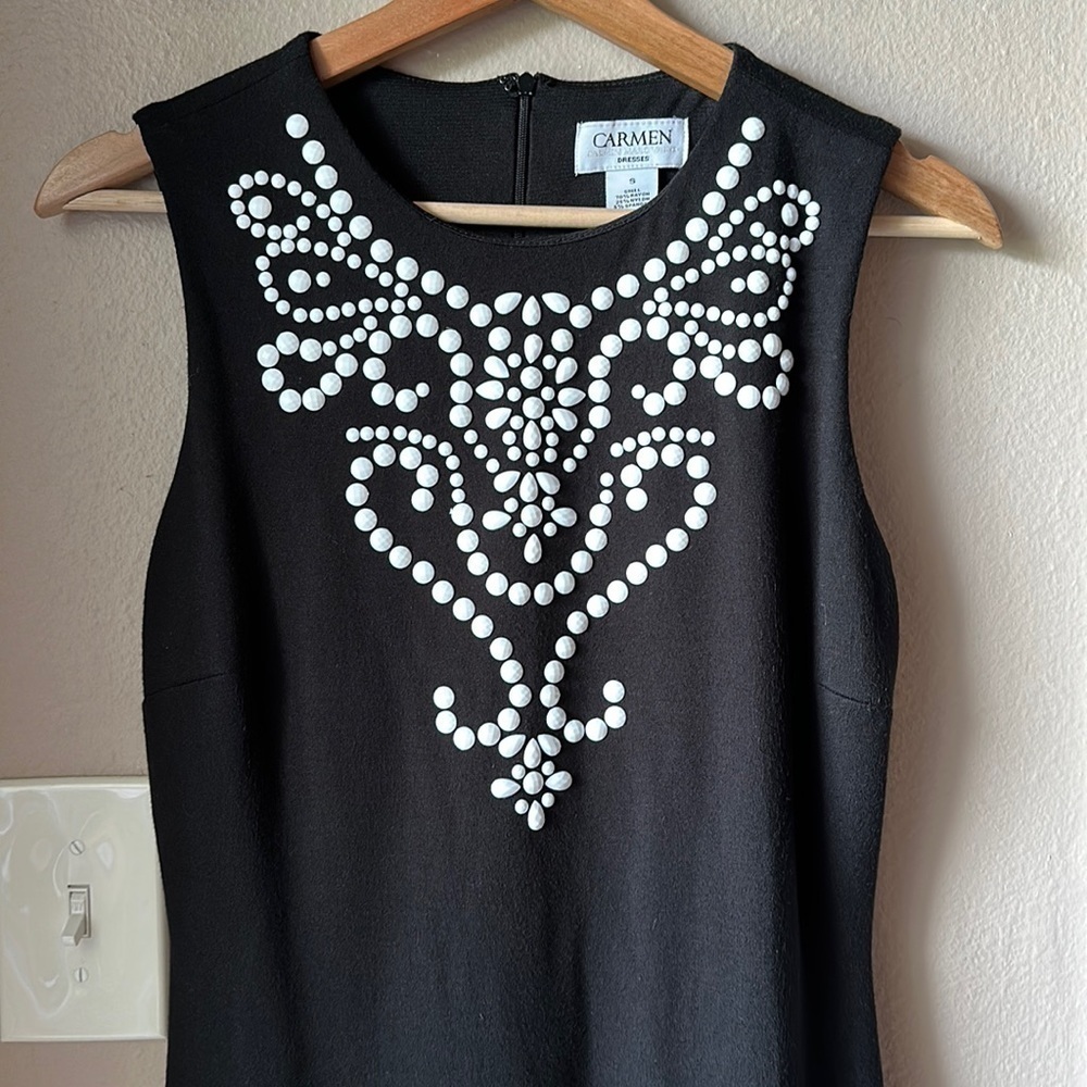 CARMEN MARC VALVO Sleeveless Black Beaded Midi Dress